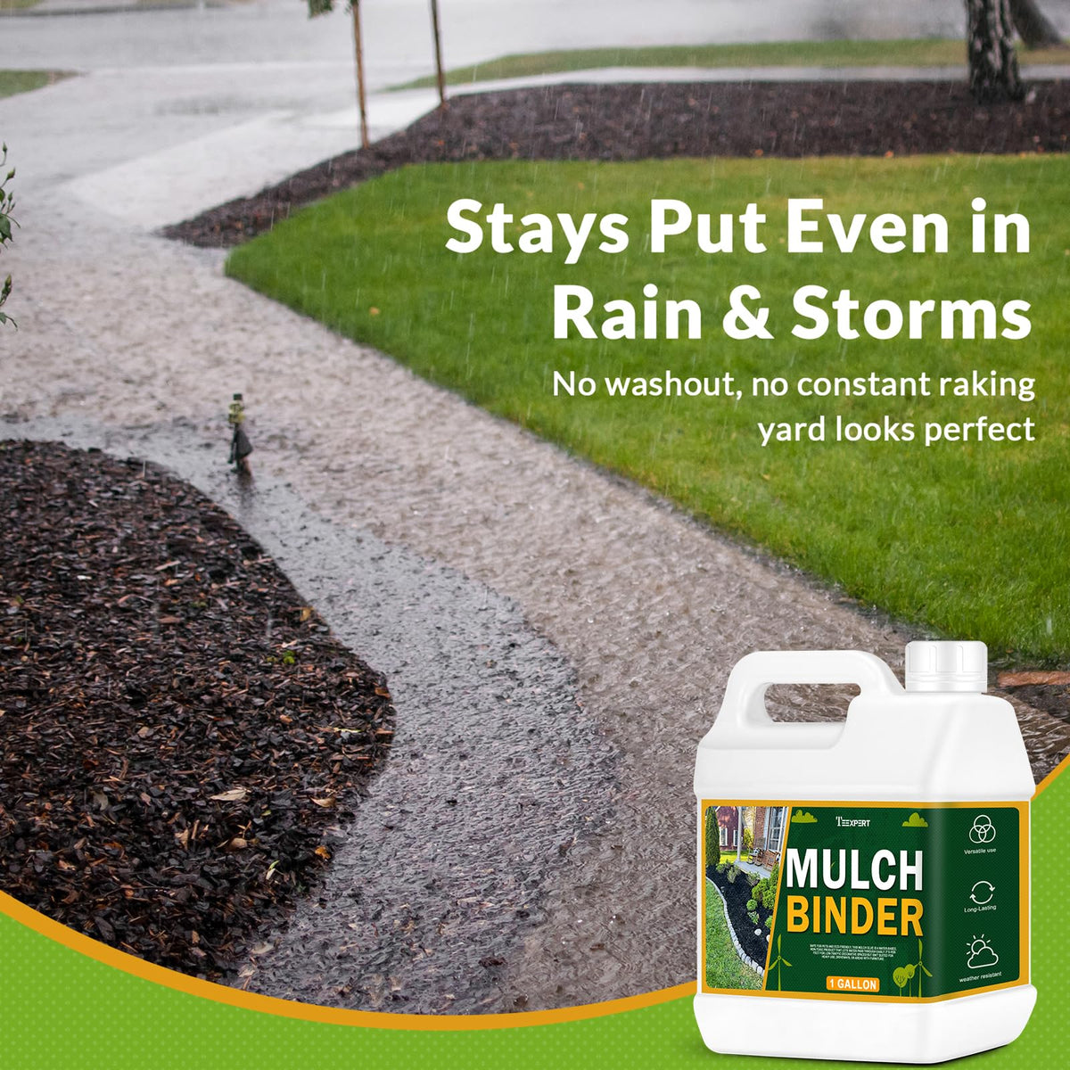 Teexpert pine straw stabilizer prevents shift after rain.