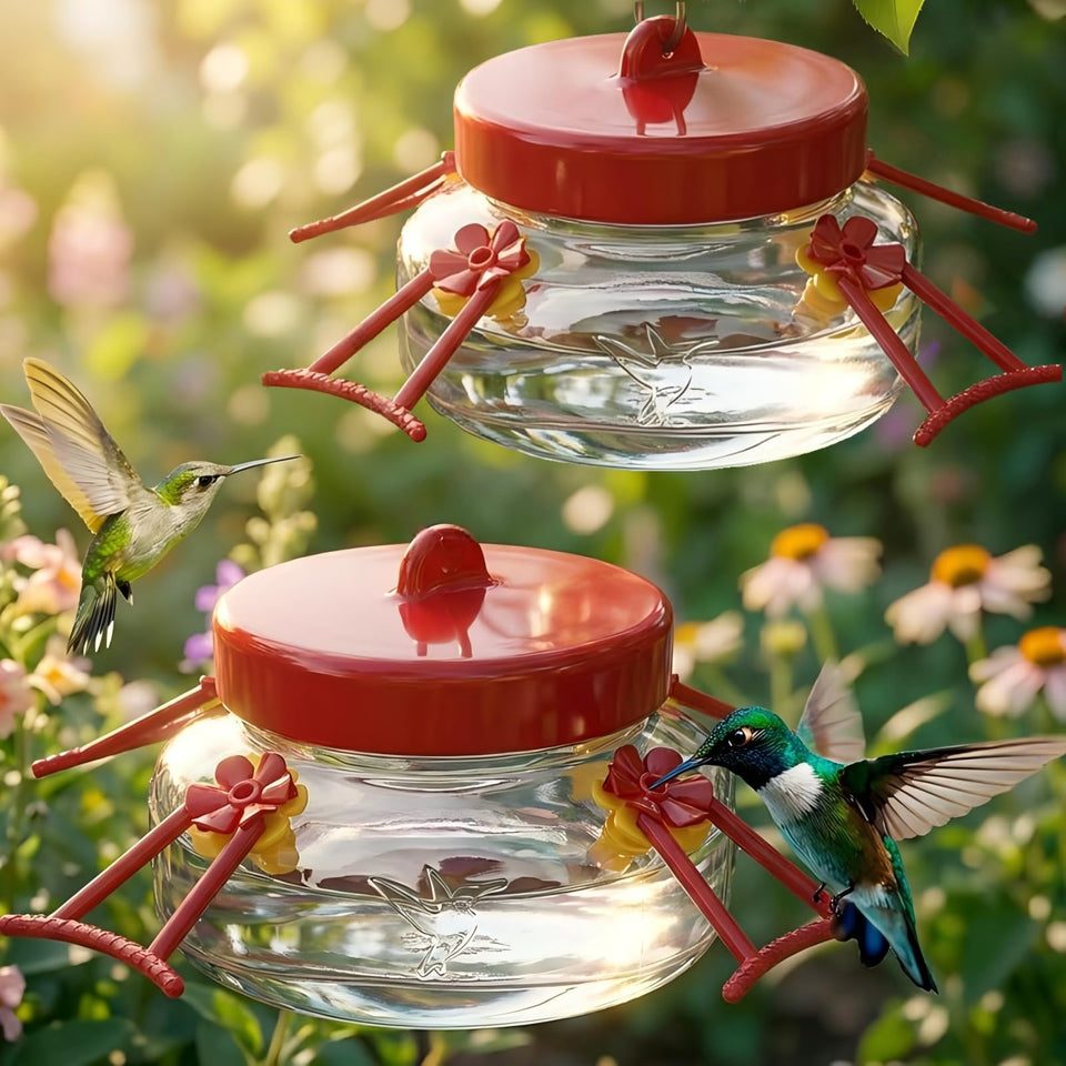 Tegarbed 2-pack mason jar hummingbird feeders for outdoors and decor.