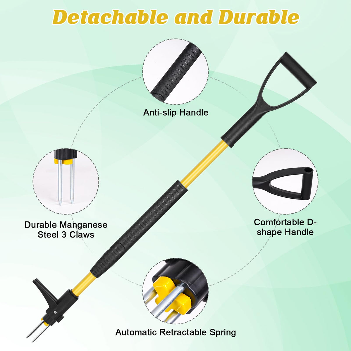 Tegarbed 3-claw stainless steel claws grip deep roots for thorough removal