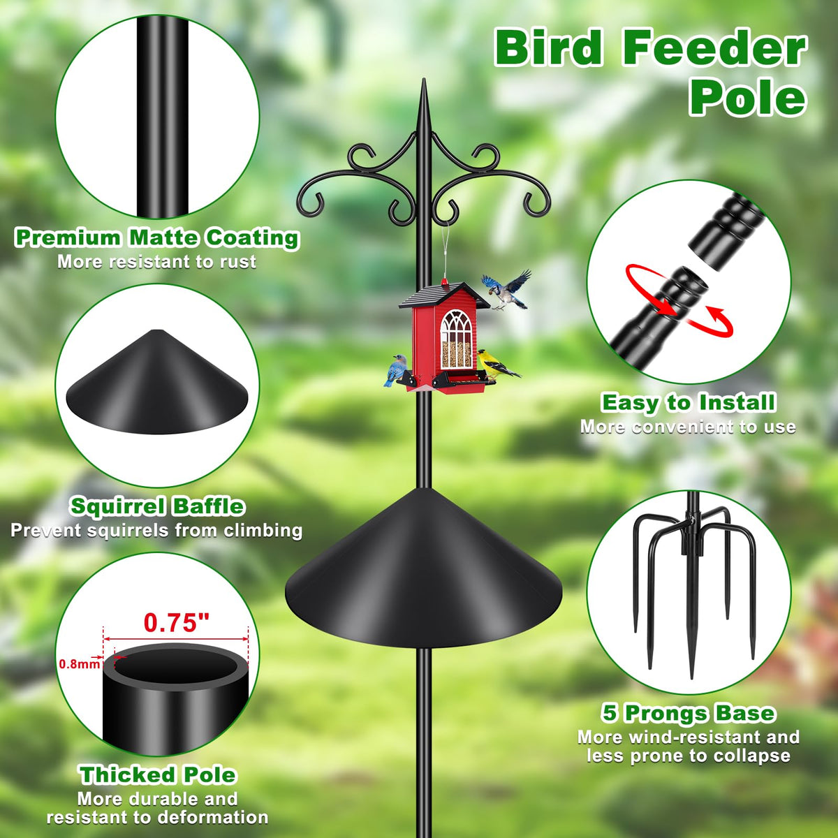 Tegarbed 88-inch adjustable bird feeder pole shows height options.