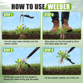 Tegarbed adjustable-height weed puller reaches 43.3 inches for ergonomic use.