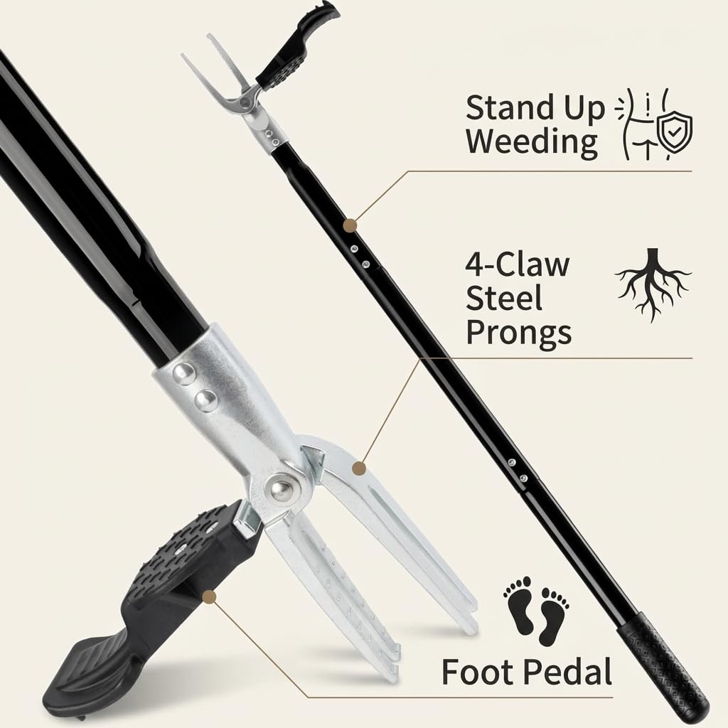 Tegarbed textured handle reduces hand fatigue during long weeding sessions.