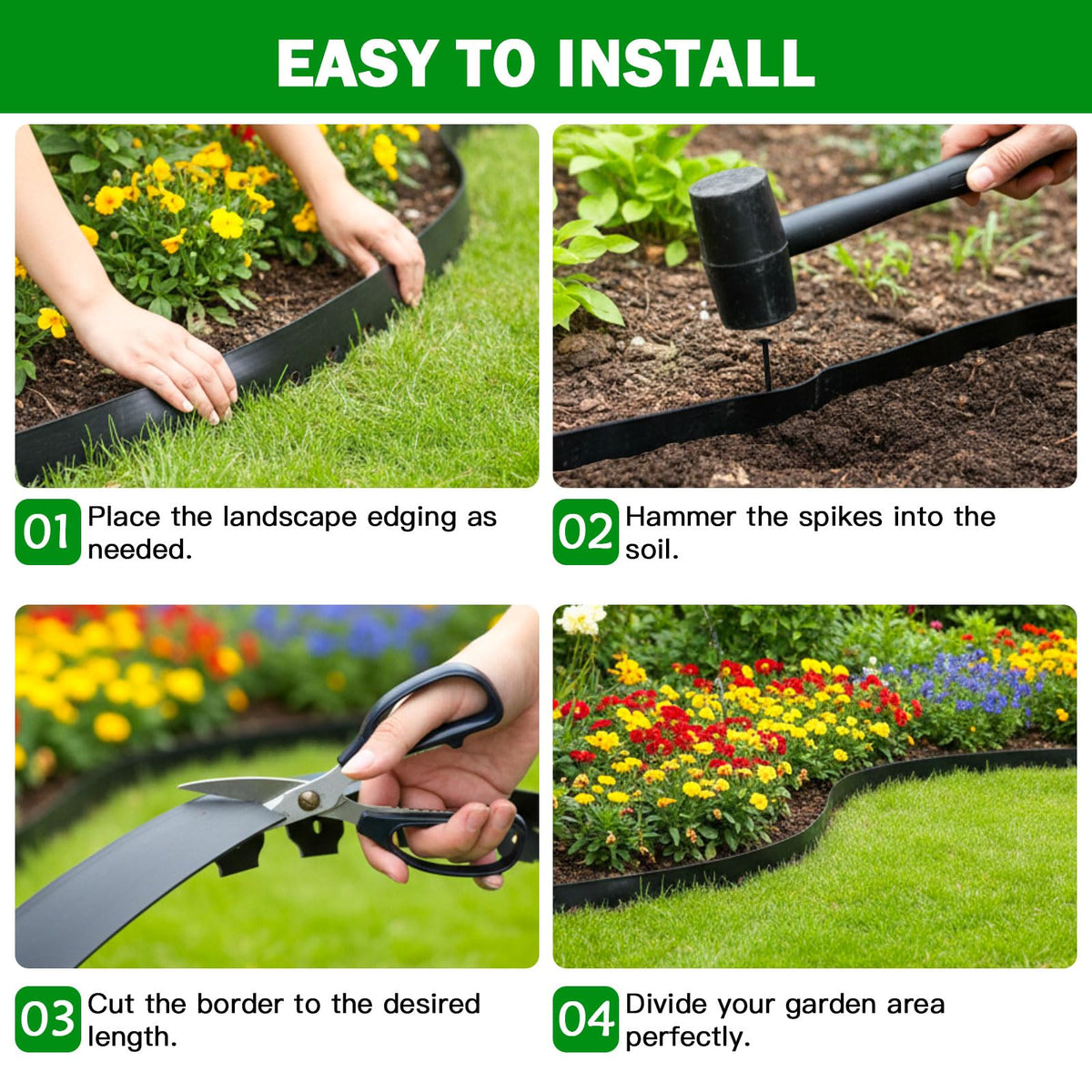 Tegarbed Flower Bed Path Border defines beds and walkways.