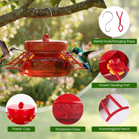 Four silicone flowers with feeding ports on the Tegarbed feeder attract hummingbirds.