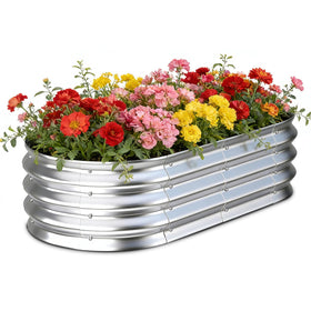 Tegarbed galvanized raised bed on lawn shows sturdy 1mm steel for long-lasting gardening