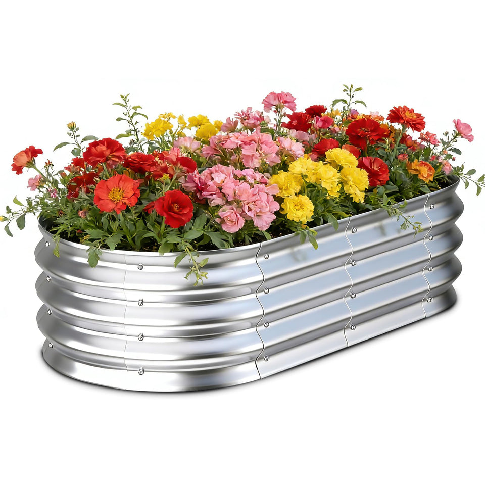 Tegarbed galvanized raised bed on lawn shows sturdy 1mm steel for long-lasting gardening