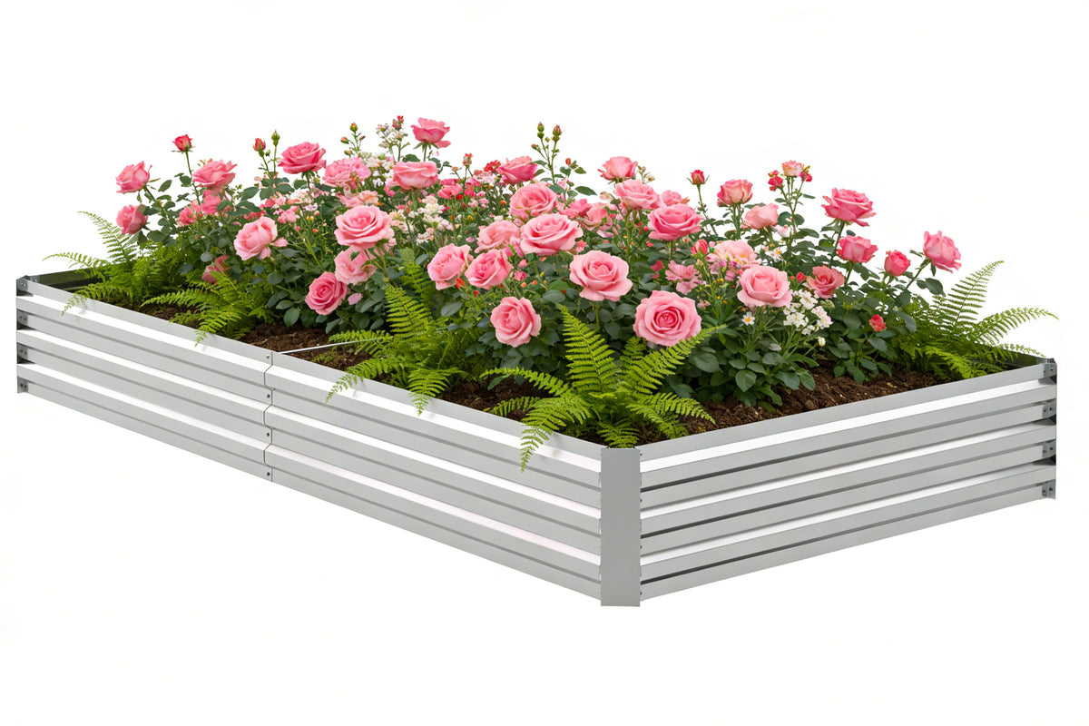 Tegarbed galvanized raised bed with open-bottom drainage promoting healthy roots