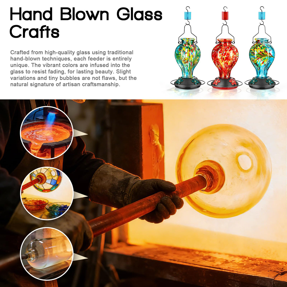 Tegarbed glass feeder with wide mouth simplifies cleaning.