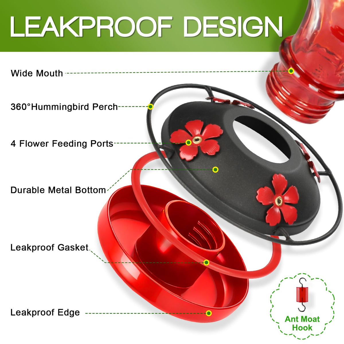 Ant moat helps keep nectar clean for visiting hummingbirds.