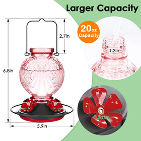 Tegarbed glass feeder with four flower ports attracts hummingbirds to sip nectar.