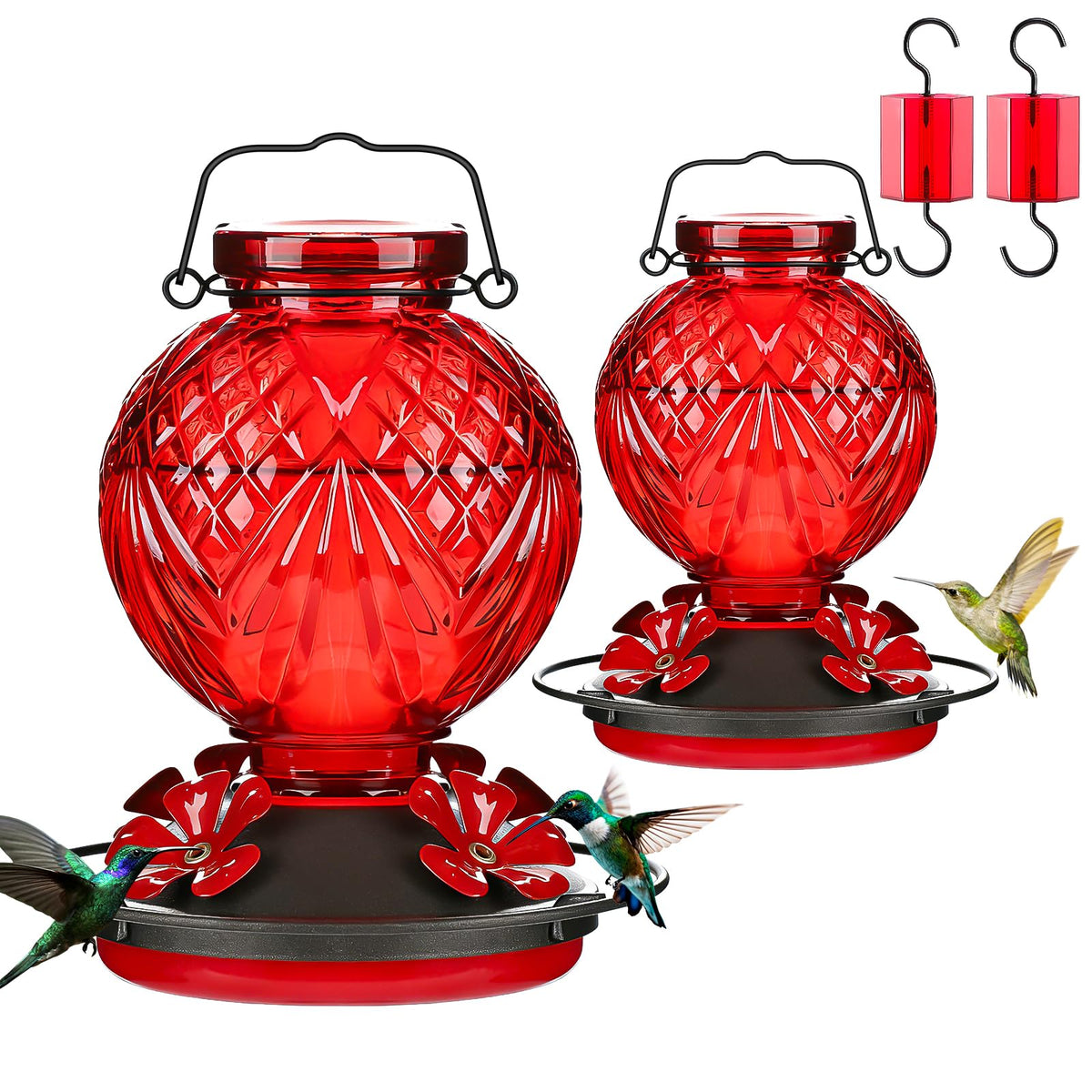 Tegarbed glass hummingbird feeder for outdoor hanging, durable and decorative