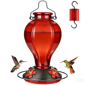 Tegarbed glass hummingbird feeder with red body attracts hummingbirds to your garden.
