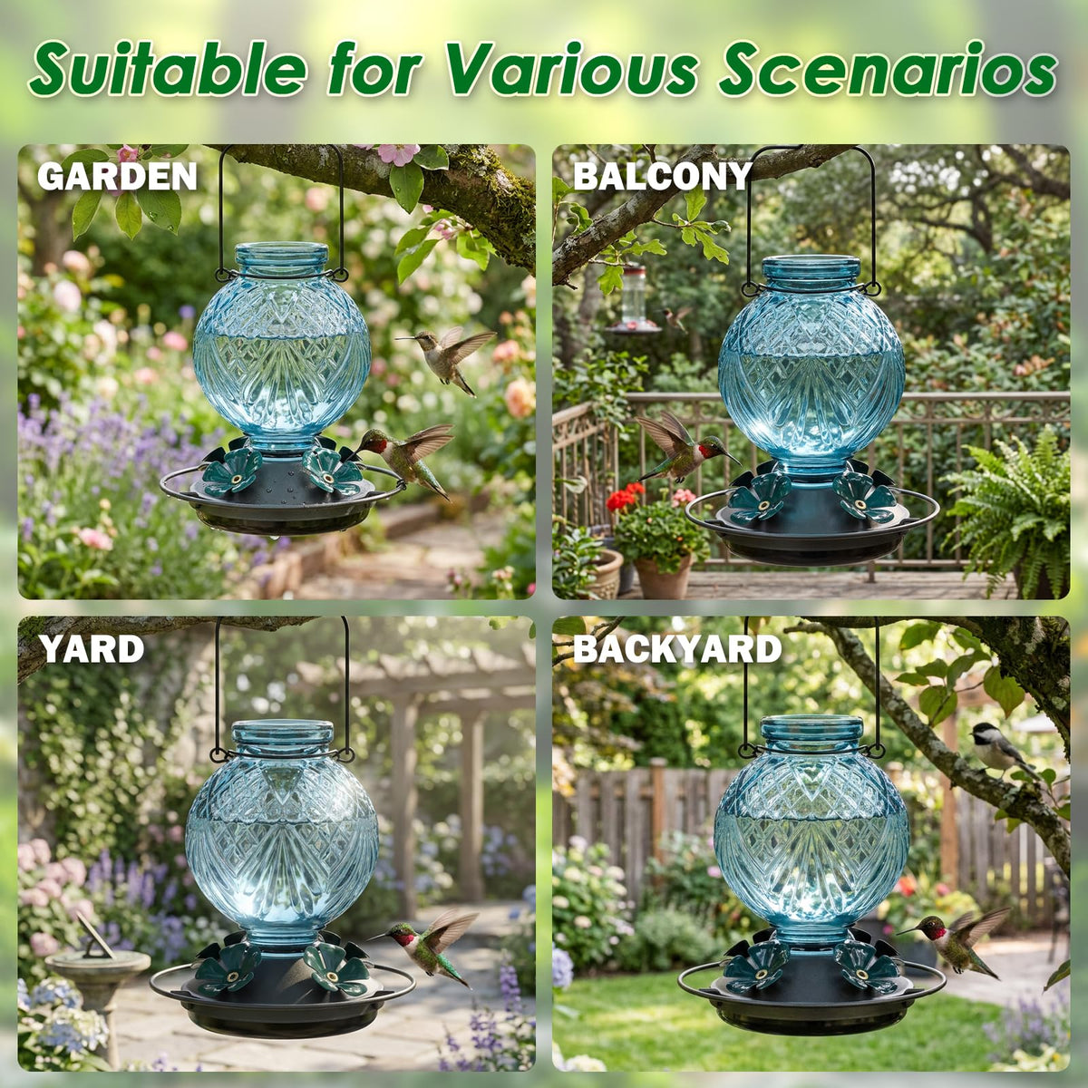 Tegarbed hanging loop enables easy outdoor placement.