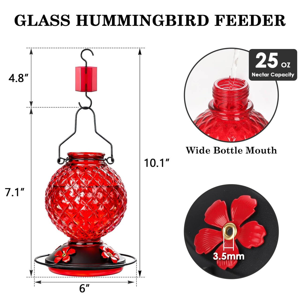 Tegarbed hummingbird feeder with bee guard ports for mess-free nectar