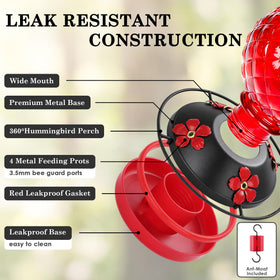 Tegarbed leak-proof gasket on glass hummingbird feeder prevents spills