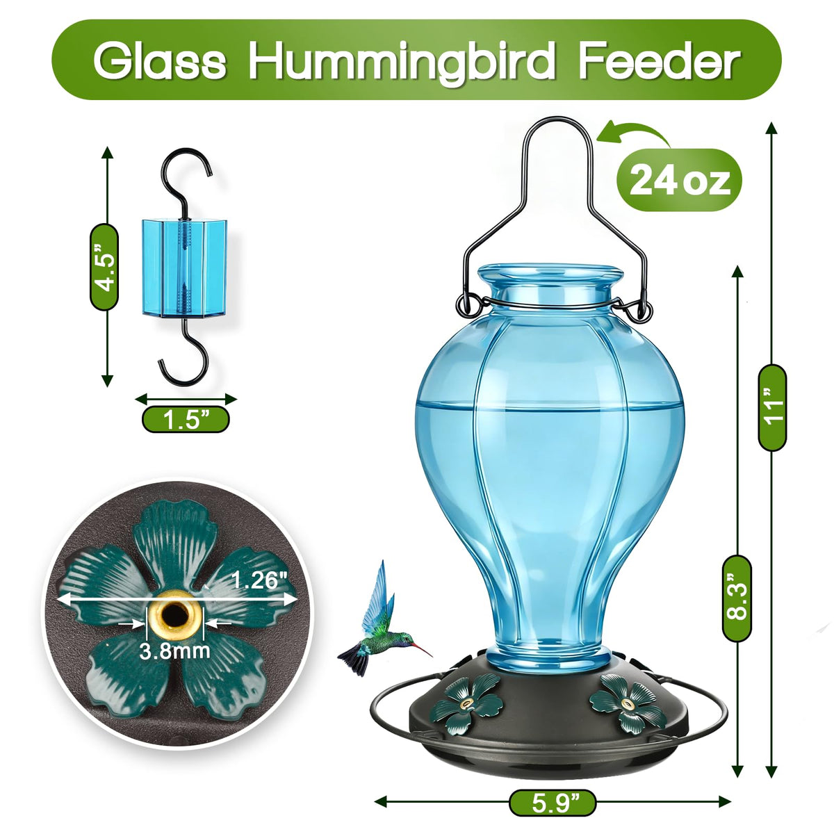 Tegarbed hummingbird feeder ports close-up showing bee-resistant design.