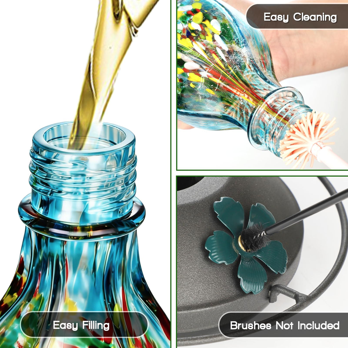 Tegarbed feeder has a wide mouth for easy refilling and cleaning.