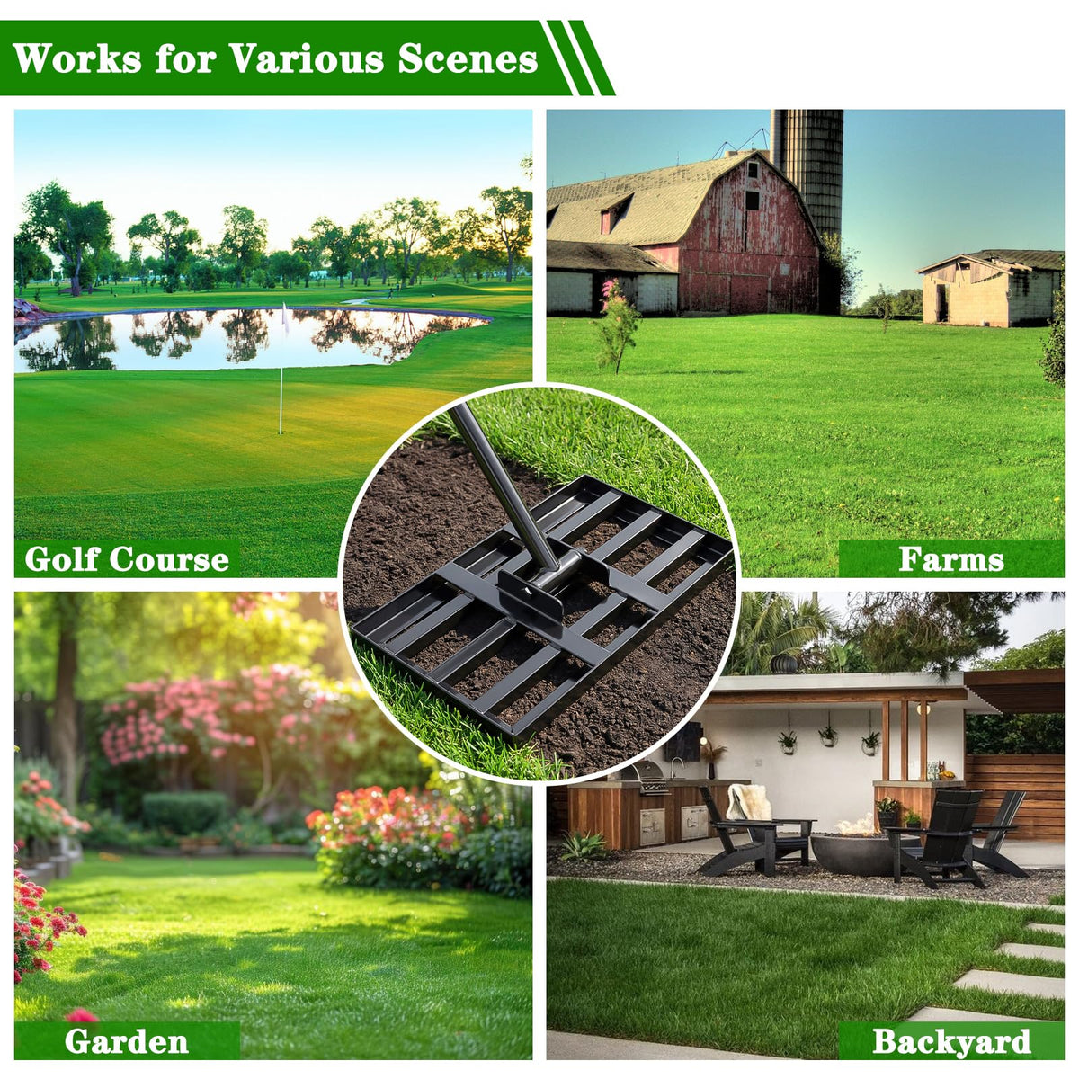 Tegarbed Lawn Leveling Rake versatile for garden spreading and smoothing