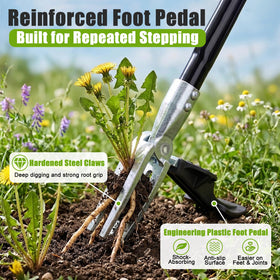 Tegarbed long-handle weed weeder with textured grip enables comfortable standing gardening.