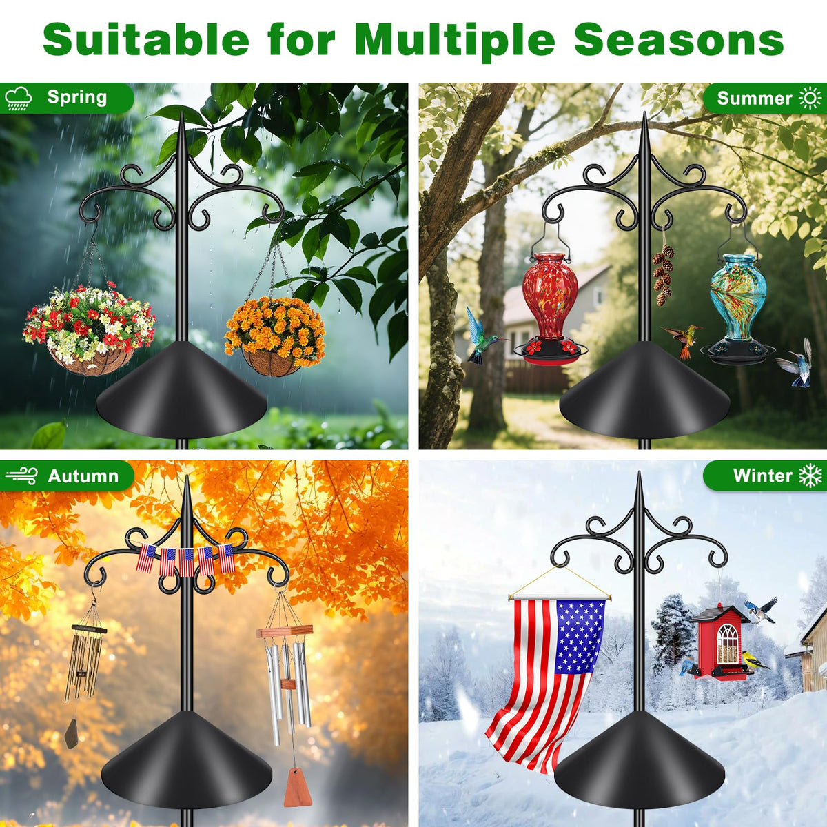 Tegarbed versatile outdoor use for bird feeders, plant baskets, lights.