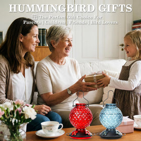 Tegarbed outdoor hanging hummingbird feeder in garden setting