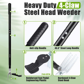 Tegarbed disassemblable weed puller stores compactly after use.