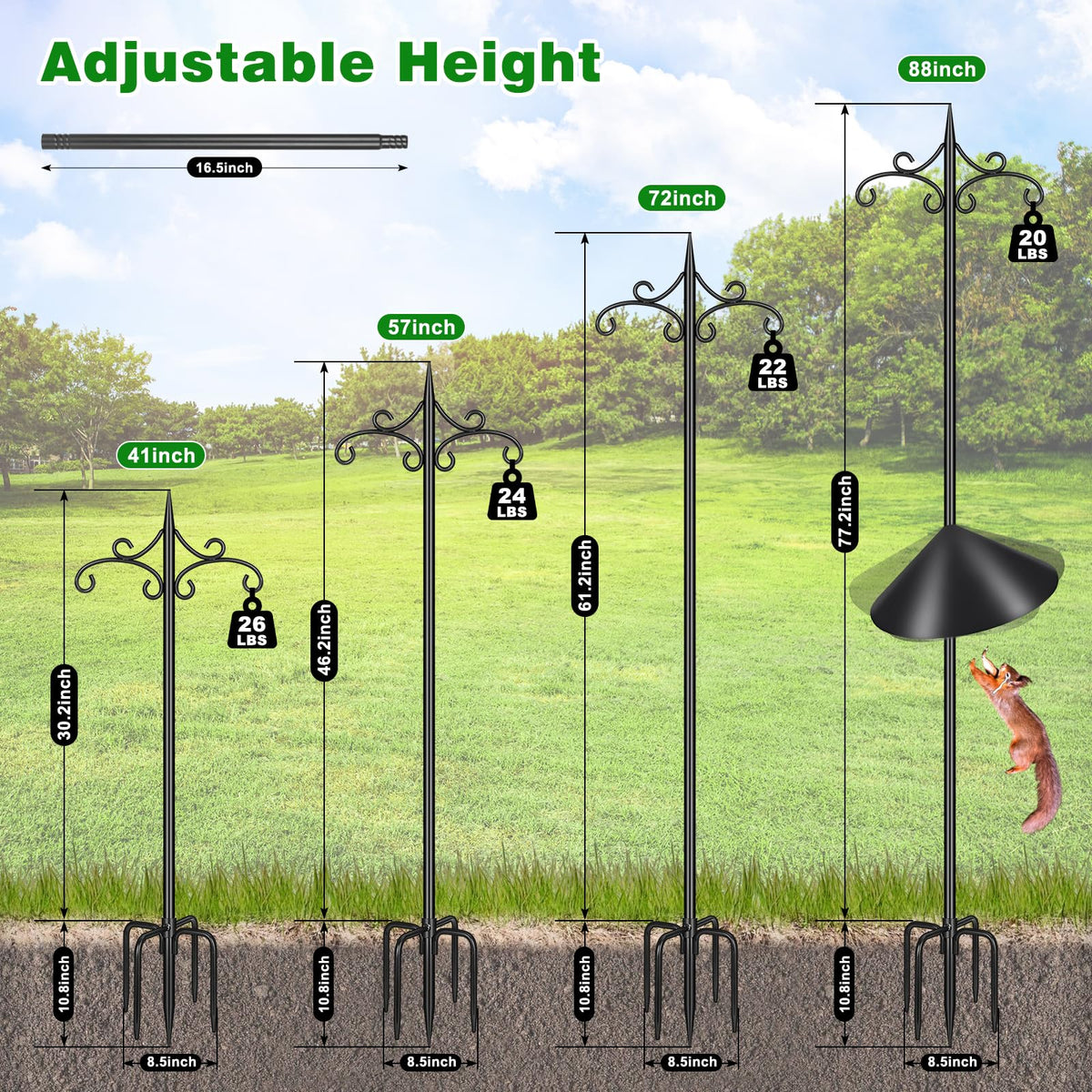Tegarbed squirrel-baffle PP 18.8-inch blocks access to bird food.