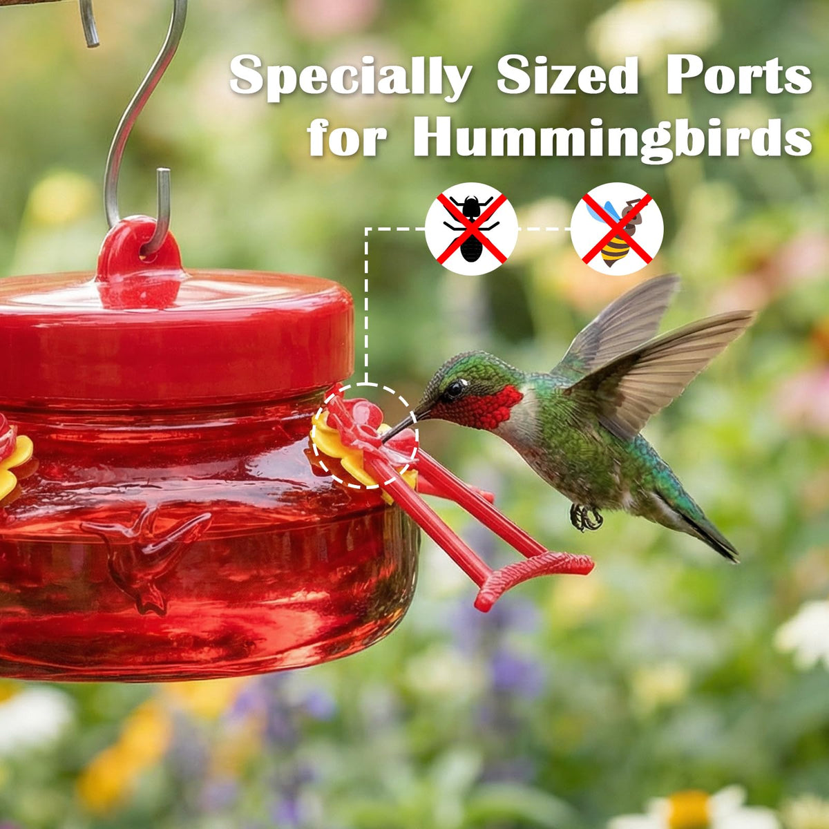 Thickened high-density glass of the Tegarbed feeder resists outdoor wear and allows nectar checks.
