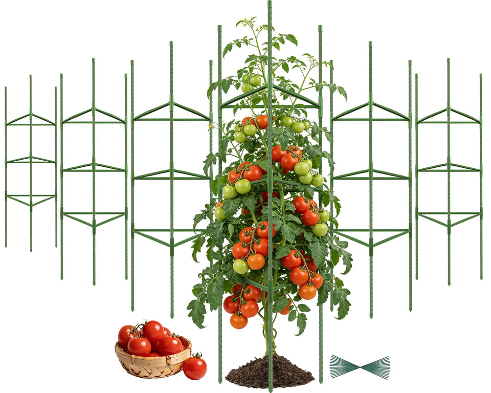 Tegarbed tomato cage with steel core and rust-resistant coating for durable garden support.