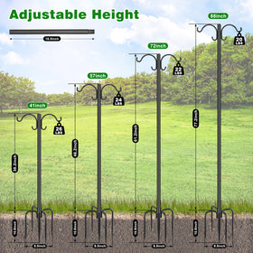 Tegarbed two-hook design ideal for bird feeders, plant baskets, lanterns.