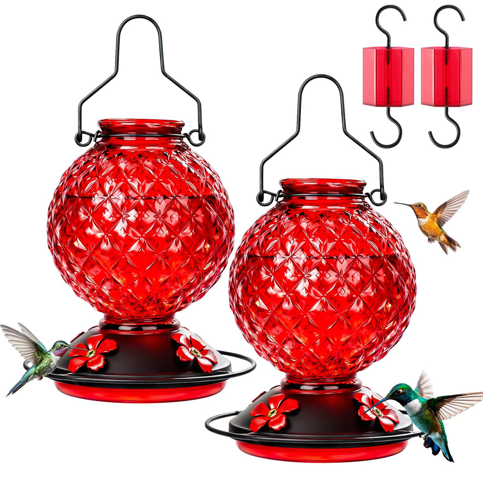 Tegarbed two-pack glass hummingbird feeder for outdoors, easy hanging and nectar viewing