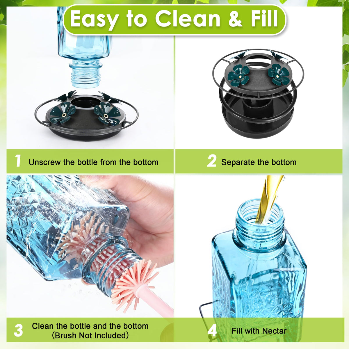 Tegarbed wide mouth opening simplifies filling and cleaning
