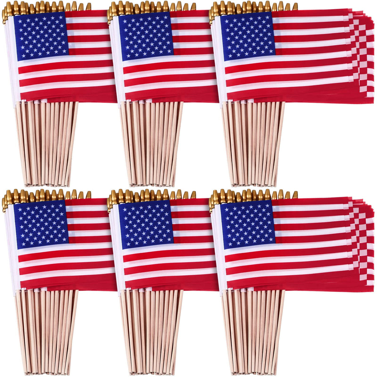 Tegeme mini US flags on sticks for easy event distribution.