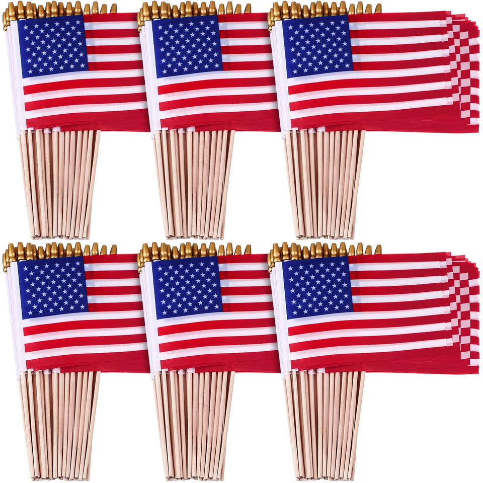 Tegeme mini US flags on sticks for easy event distribution.