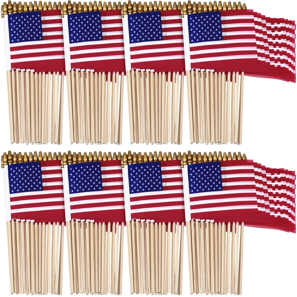 Tegeme 150-pack small American flags on sticks for events and decor.