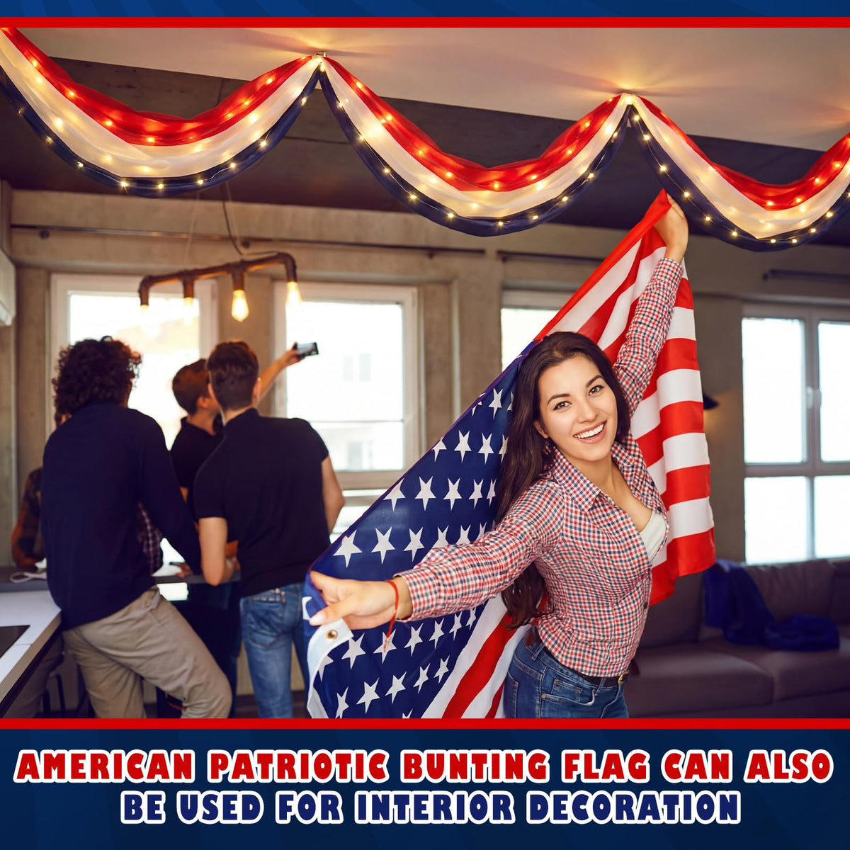 Tegeme LED bunting for 4th of July patio display.