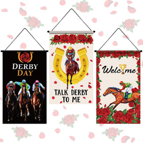 Tegeme Derby Day door banner with rose pattern for festive entryways.