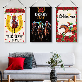 Tegeme Derby Day door sign with white PVC pole for quick setup.