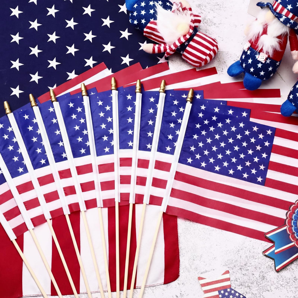 Tegeme flag poles with gold tips add refinement.