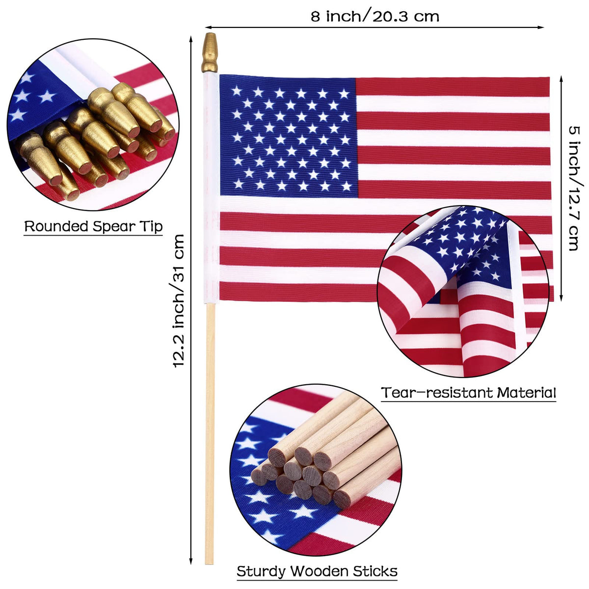 Tegeme usa flag on stick, 5x8 inches, durable for outdoor events.