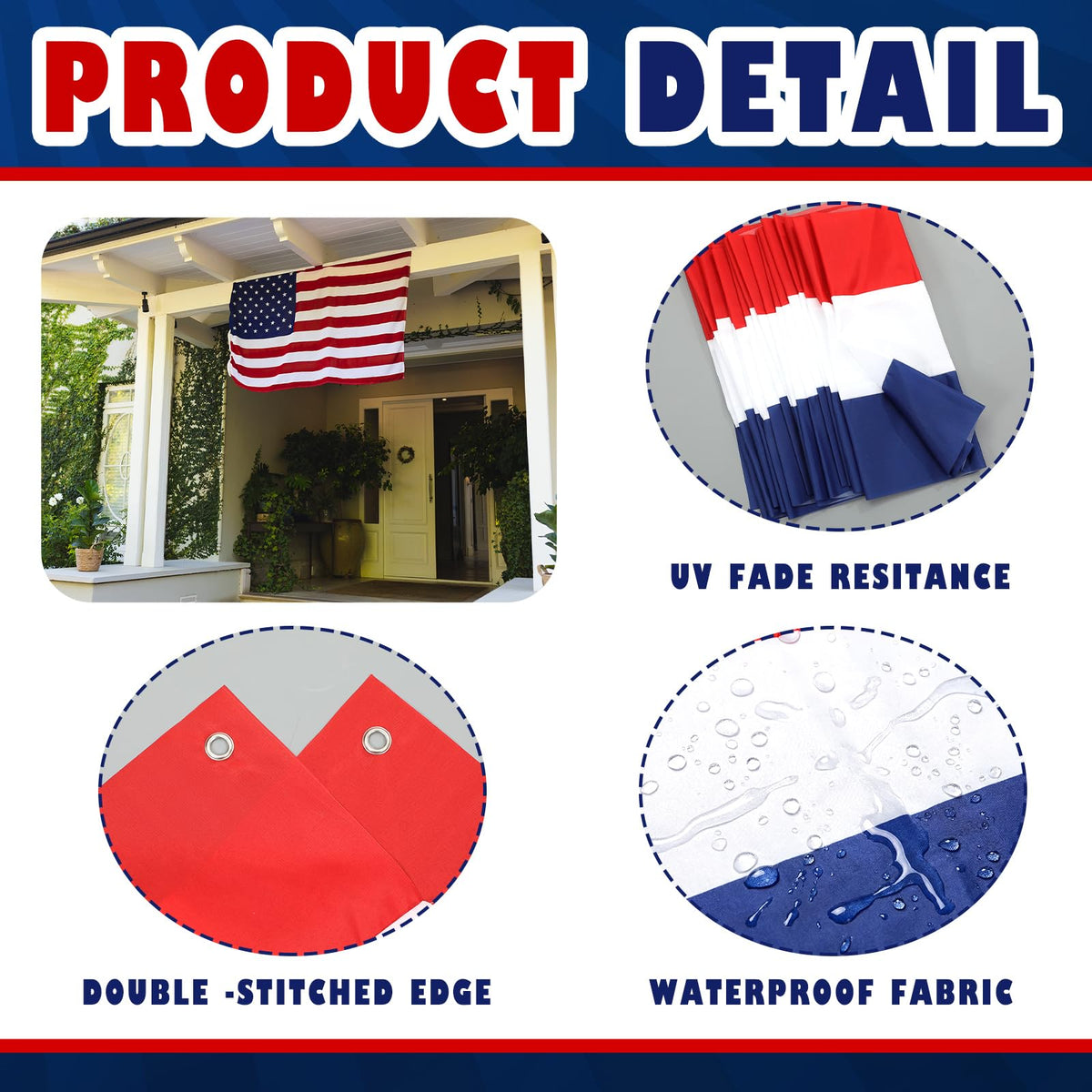 Tegeme red white blue bunting lights enhance outdoor events.