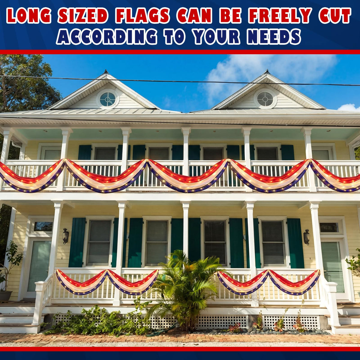 Tegeme decorative flag bunting lights for yard celebrations.