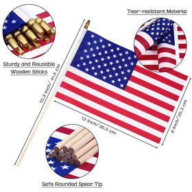 Tegeme US flags on sticks with safety spear tip.
