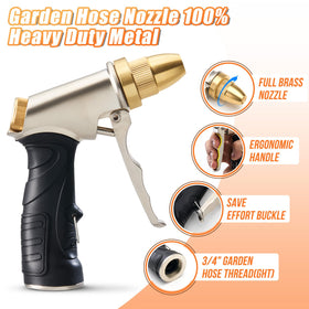 Teirdth multi-use nozzle suitable for garden watering, car washing, and pet bathing.
