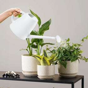 TEIUKAX watering can on patio for plant care in outdoor spaces.