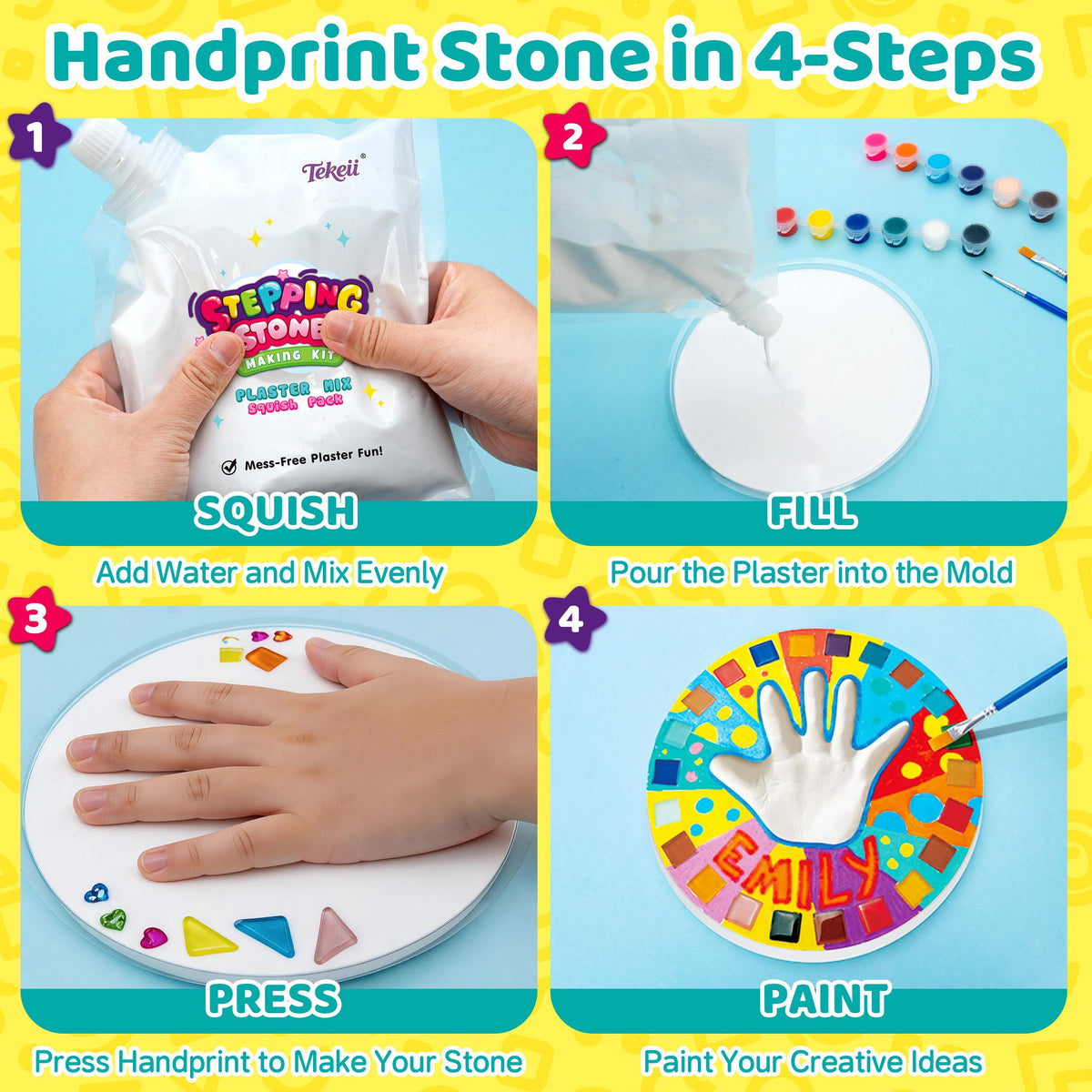 Tekeii stepping stone kit butterfly mold stone with mosaic accents for bright crafts.