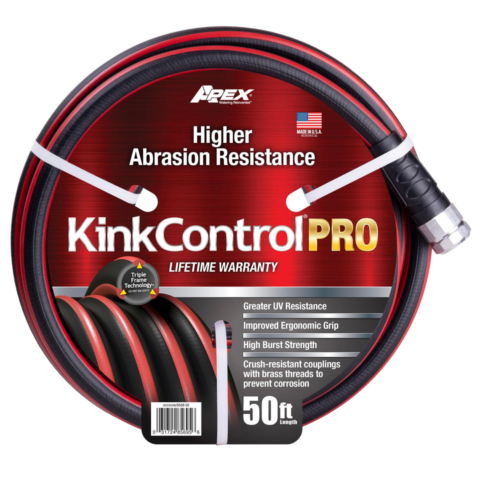 Teknor Apex Kink Control Pro 50ft hose attachment showing easy faucet connection and ergonomic grip