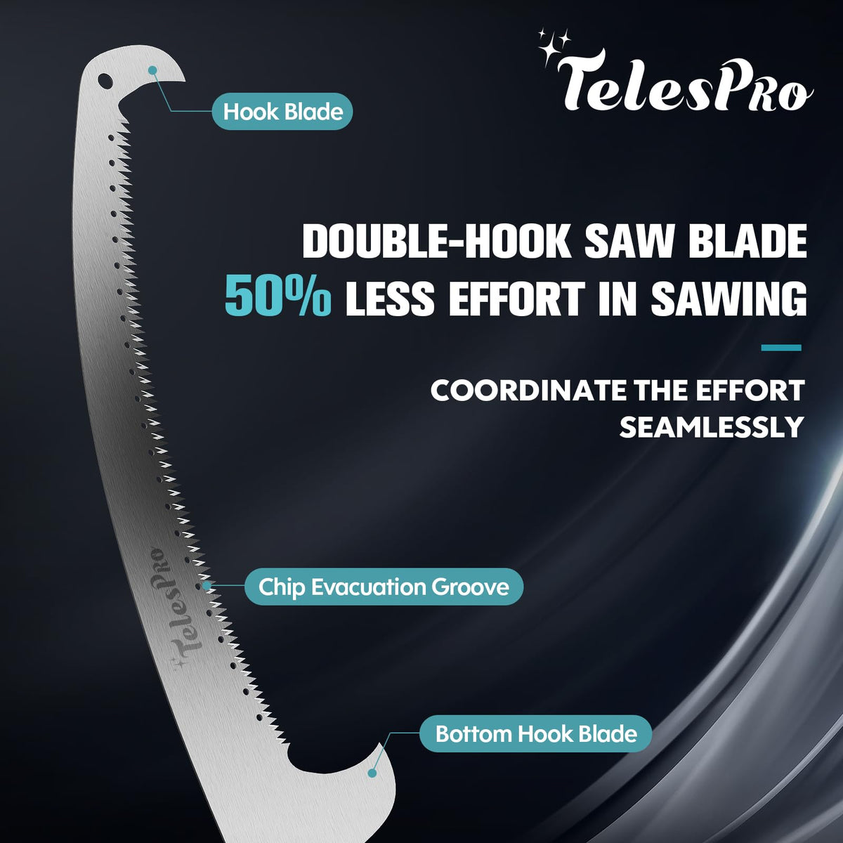 TelesPro pruning saw works with standard US Acme-pole threads for quick setup.