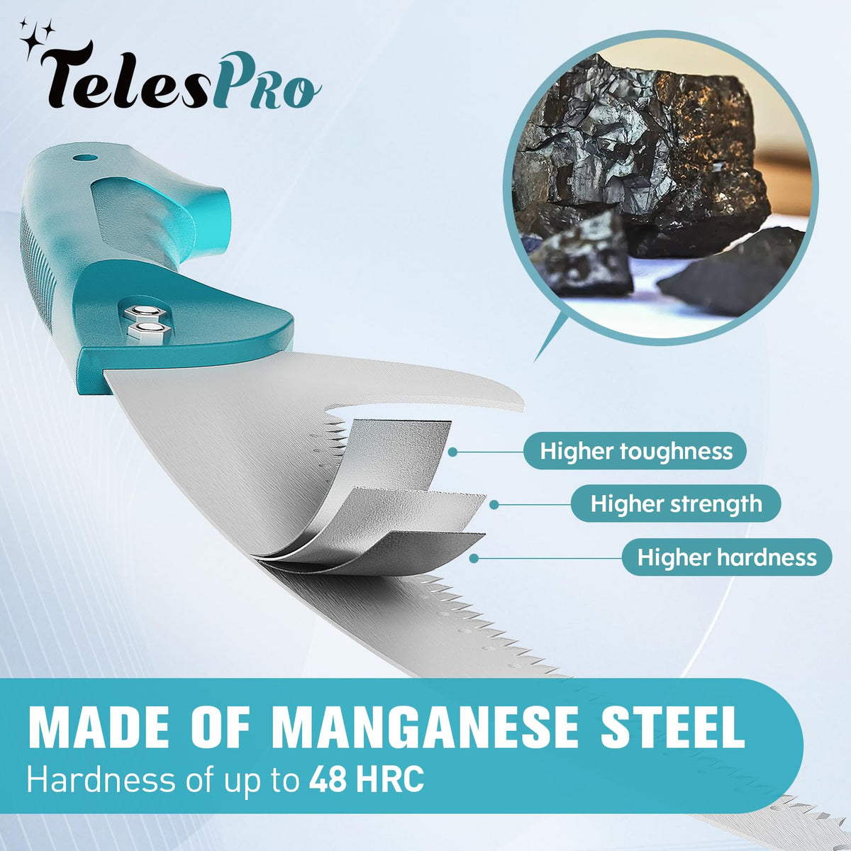 TelesPro ergonomic-co-molded handle supports comfort during extended pruning sessions.