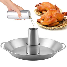 Tellshun beer can chicken holder top view showing sturdy 12-inch stainless steel for vertical roasting